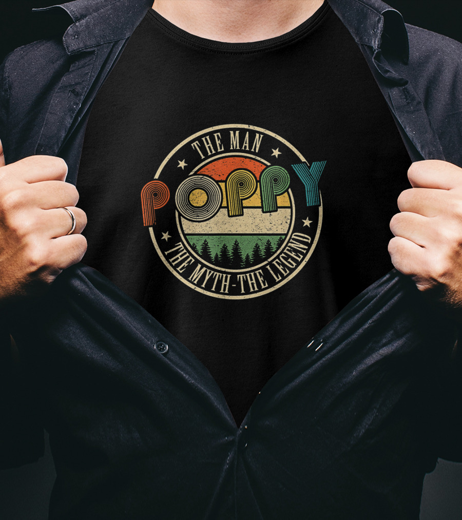Poppy The Man The Myth The Legend Vintage Sunset Forest T-Shirt