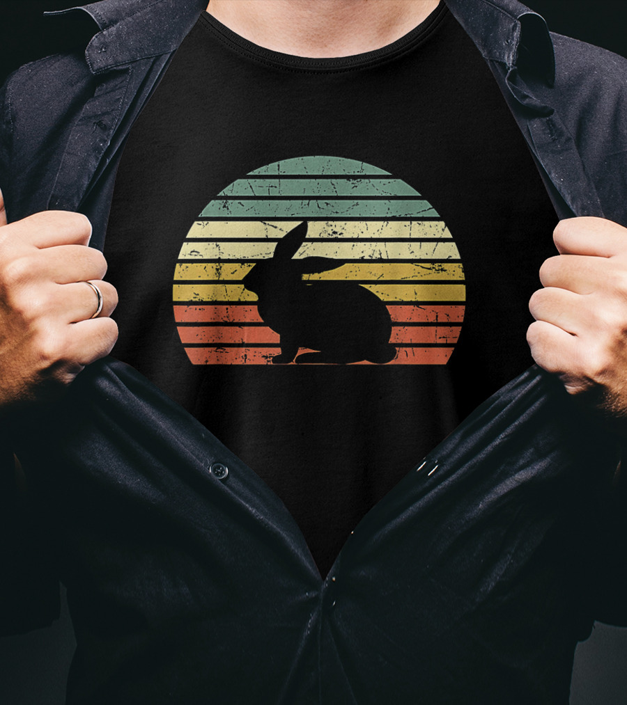 Retro Sunset Silhouette Rabbit Vintage 70s T-Shirt
