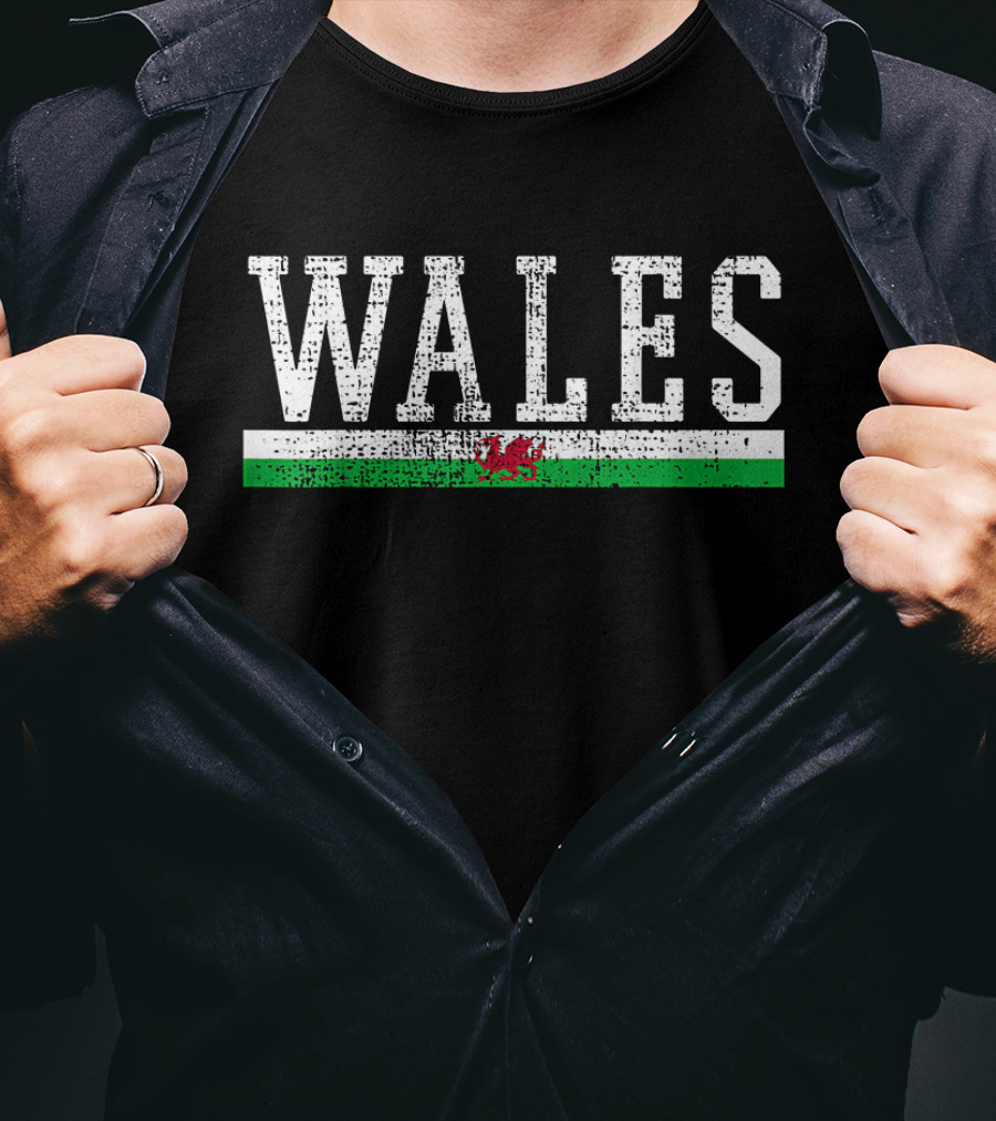 Wales Flag Vintage Distressed Design With Dragon Emblem T-Shirt