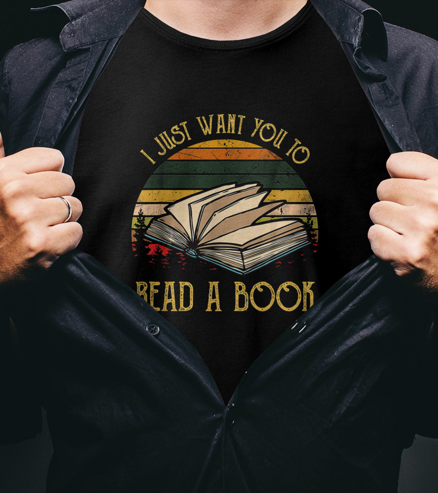 Vintage Sunset Aesthetic Book Lover I Just Want You To Read A Book T-Shirt
