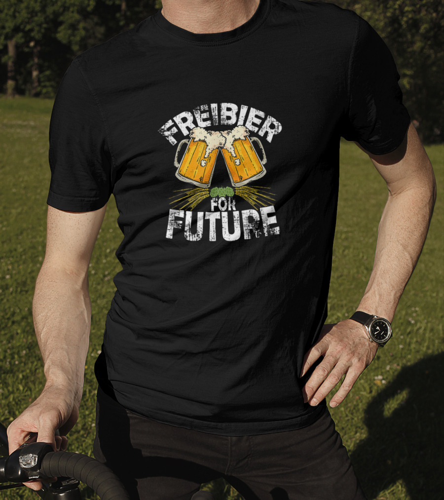 Freibier For Future Cheers With Beer Mugs And Green Hops Image T-Shirt