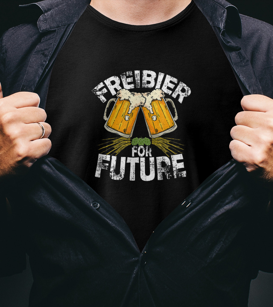 Freibier For Future Cheers With Beer Mugs And Green Hops Image T-Shirt