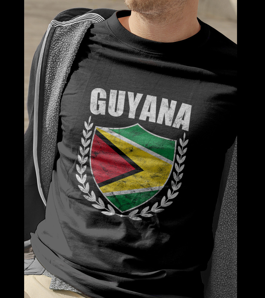 Guyana Flag Crest Emblem With Laurel Wreath T-Shirt