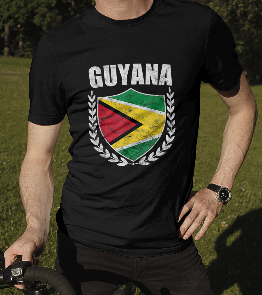 Guyana Flag Crest Emblem With Laurel Wreath T-Shirt