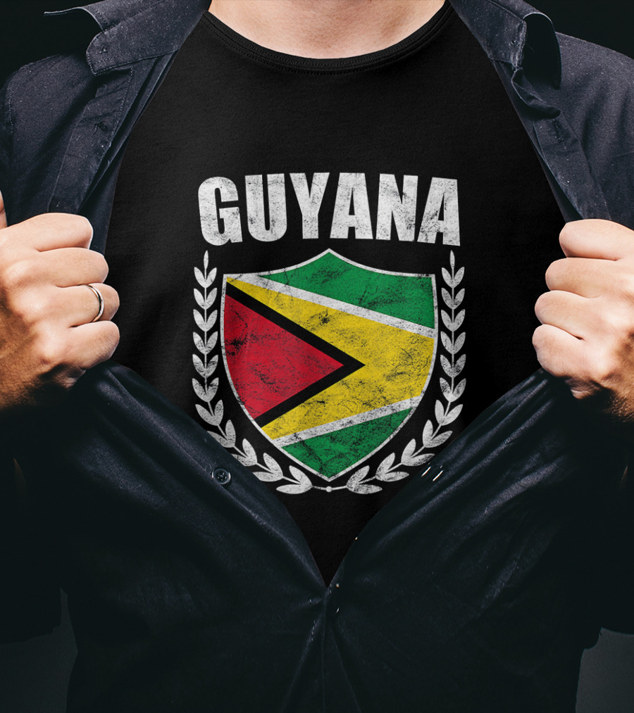 Guyana Flag Crest Emblem With Laurel Wreath T-Shirt