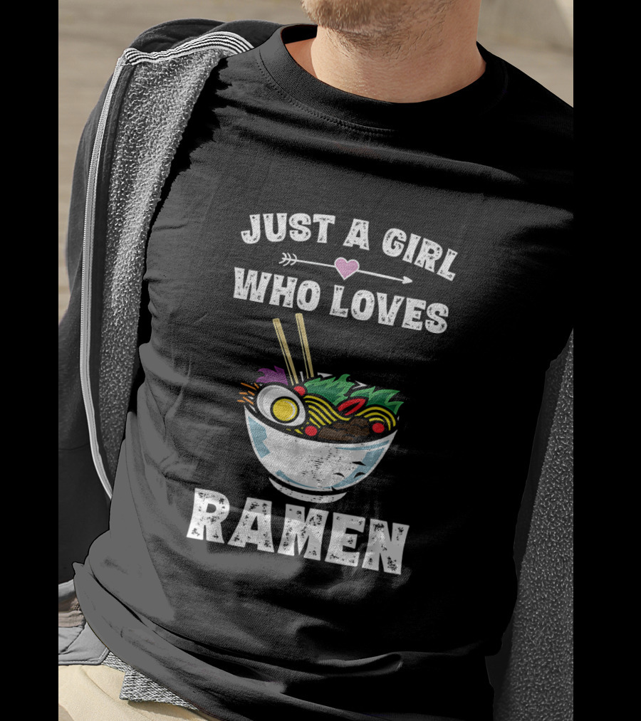 Just A Girl Who Loves Ramen With Heart Arrow And Vibrant Noodle Bowl T-Shirt
