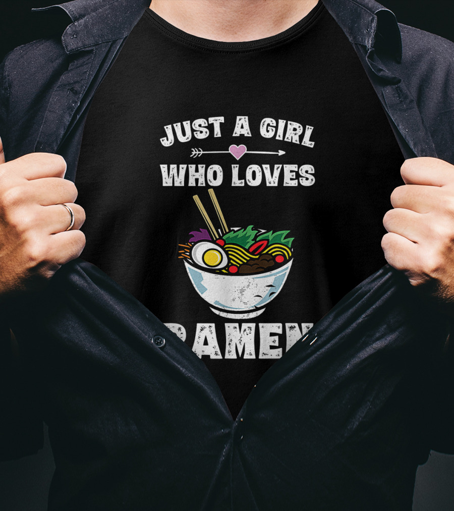 Just A Girl Who Loves Ramen With Heart Arrow And Vibrant Noodle Bowl T-Shirt