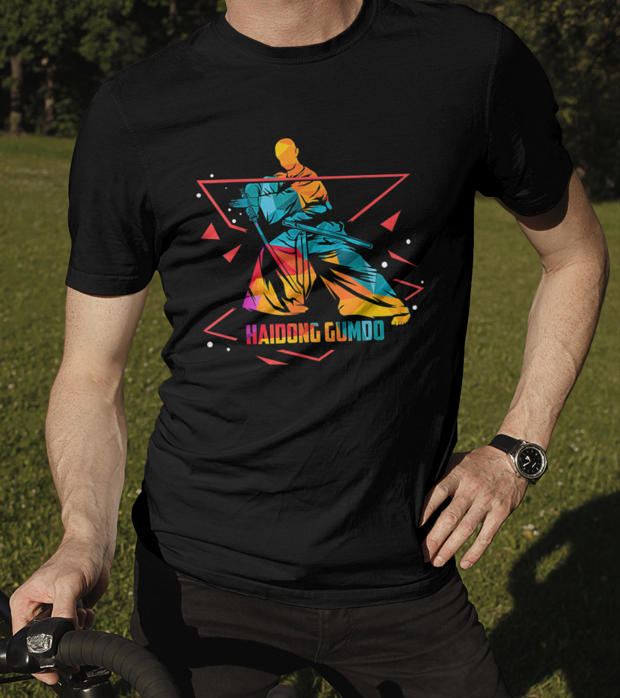 Haidong Gumdo Dynamic Martial Arts Illustration Rainbow Geometric T-Shirt