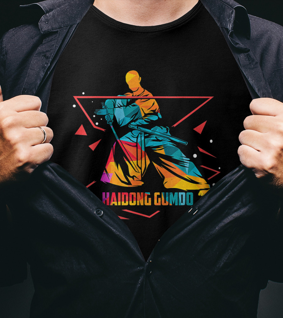 Haidong Gumdo Dynamic Martial Arts Illustration Rainbow Geometric T-Shirt