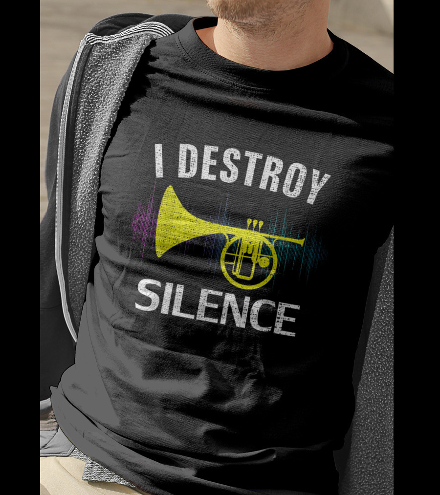 Vintage Mellophone I Destroy Silence Funny Orchestra Music Instrument Sound Waves T-Shirt
