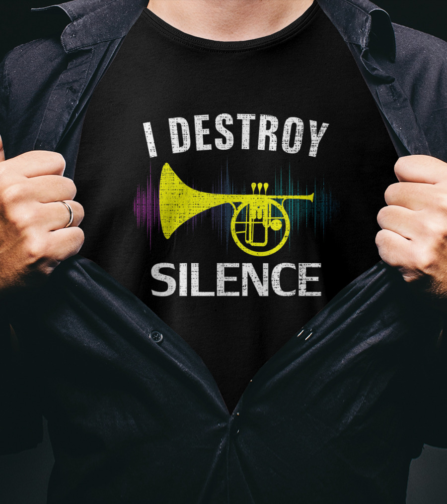 Vintage Mellophone I Destroy Silence Funny Orchestra Music Instrument Sound Waves T-Shirt