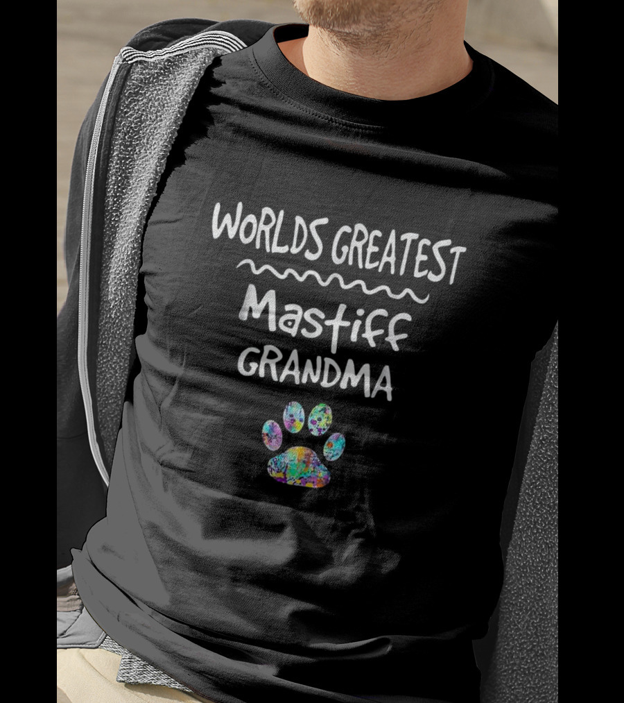 Worlds Greatest Mastiff Grandma Colorful Paw Love Dogs T-Shirt