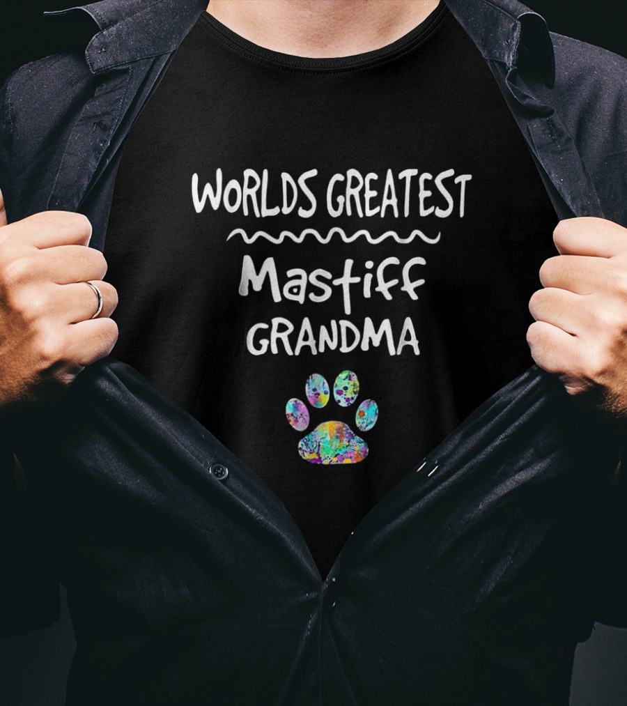 Worlds Greatest Mastiff Grandma Colorful Paw Love Dogs T-Shirt