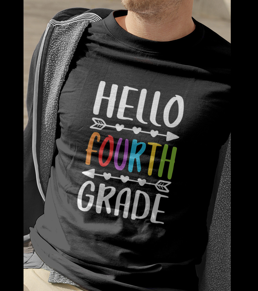 Hello Fourth Grade Teacher Student Colorful Arrows Hearts T-Shirt
