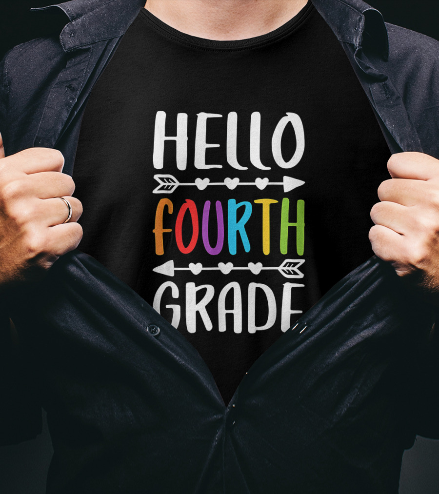 Hello Fourth Grade Teacher Student Colorful Arrows Hearts T-Shirt