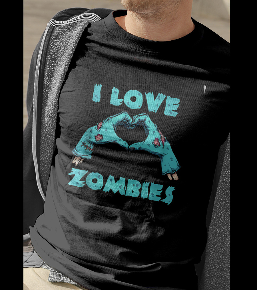I Love Zombies Halloween Horror Funny Zombie Heart Hand Gesture T-Shirt