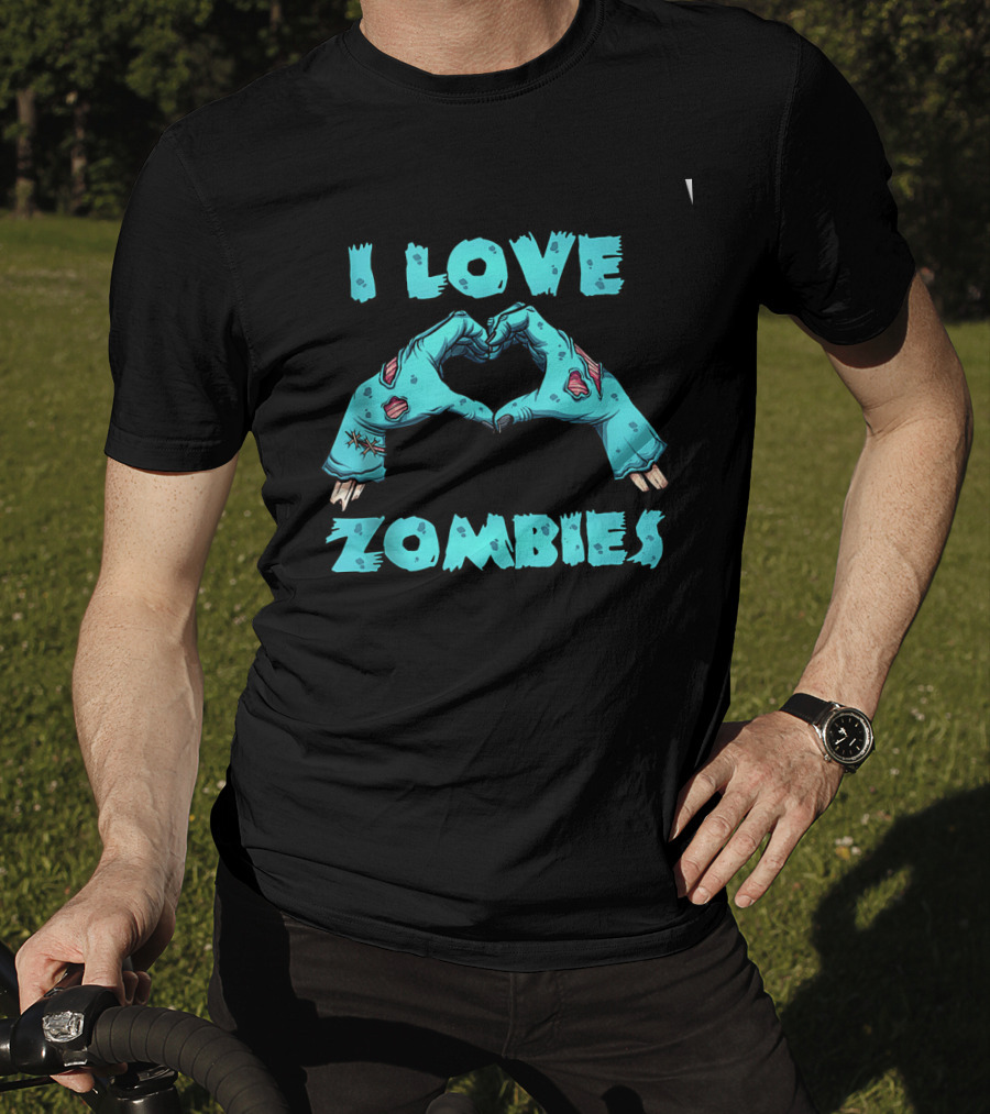 I Love Zombies Halloween Horror Funny Zombie Heart Hand Gesture T-Shirt
