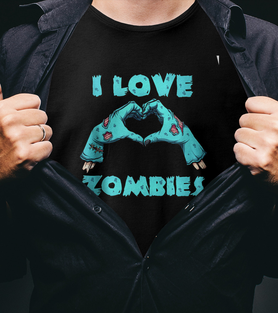 I Love Zombies Halloween Horror Funny Zombie Heart Hand Gesture T-Shirt
