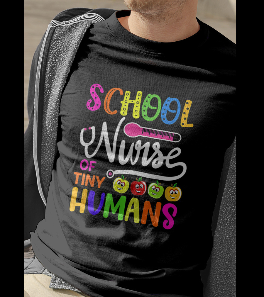 School Nurse Of Tiny Humans Colorful Back To School With Smiling Fruits T-Shirt
