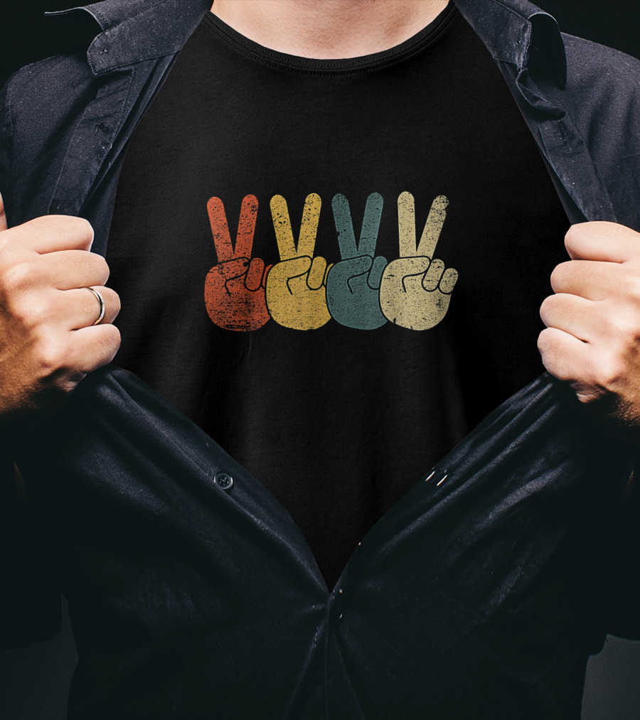 Retro Peace Sign Hand 60's 70's Hippie Vibe T-Shirt
