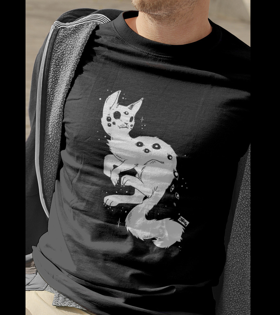 Creepy Cat Multi-Eyed Kawaii Kitty With Stars T-Shirt