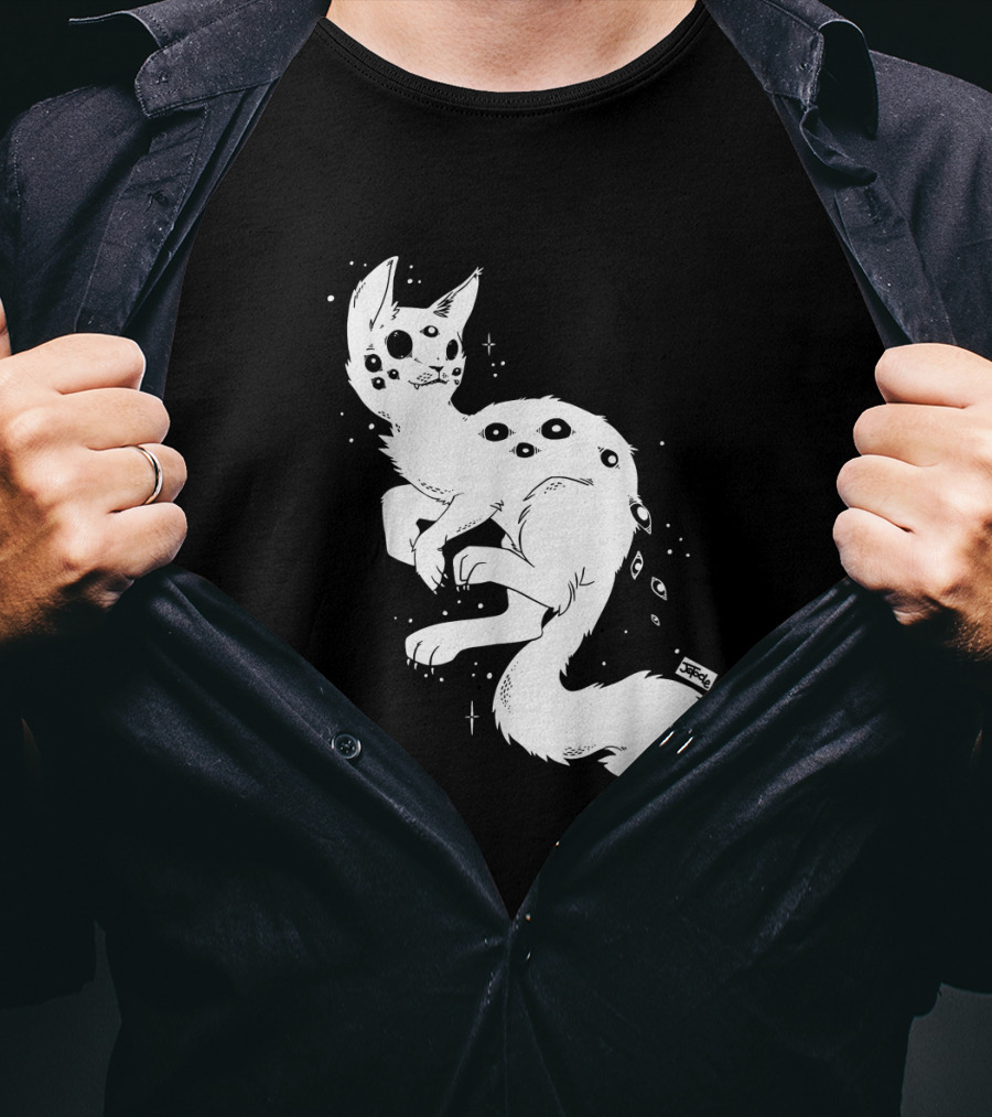 Creepy Cat Multi-Eyed Kawaii Kitty With Stars T-Shirt