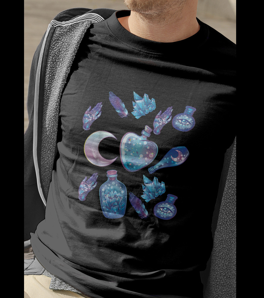 Pastel Goth Kawaii Crystal Moon And Mystical Energy Elements T-Shirt