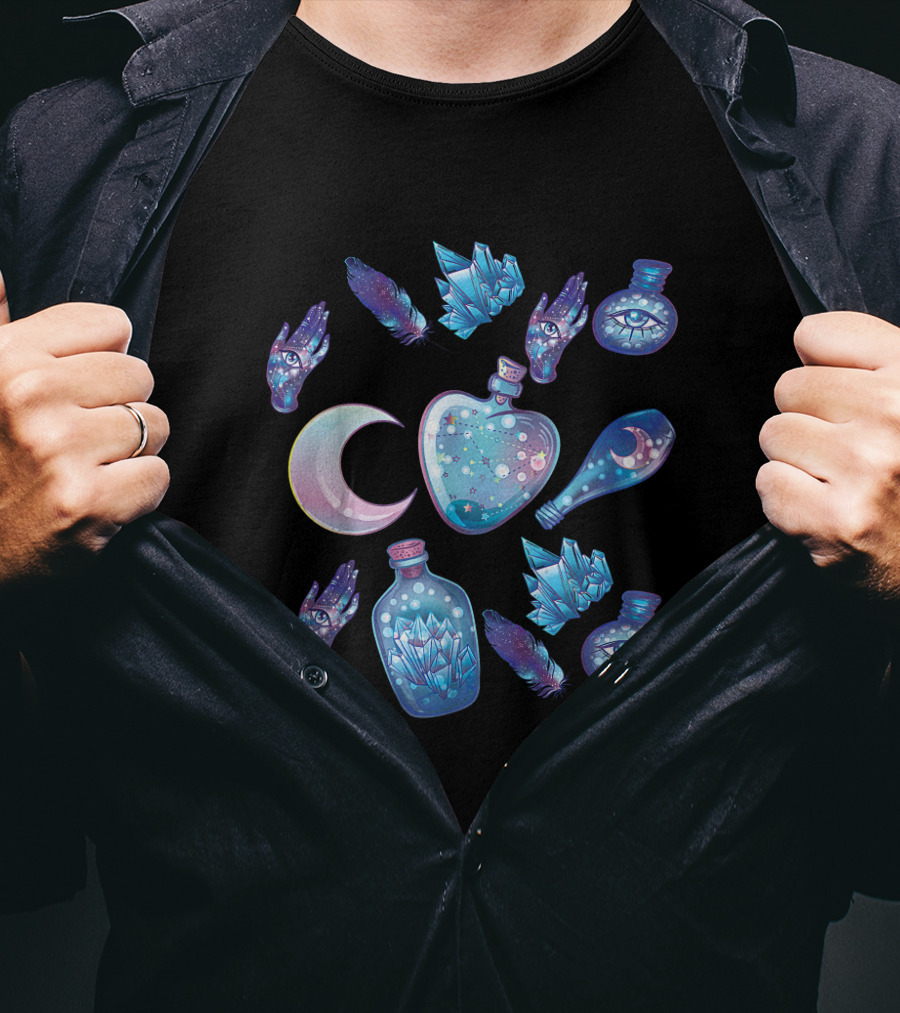 Pastel Goth Kawaii Crystal Moon And Mystical Energy Elements T-Shirt