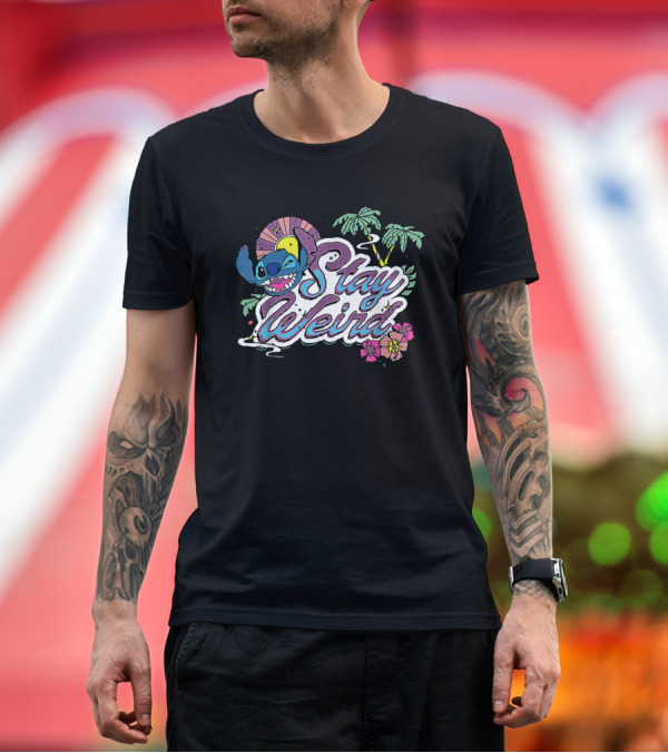 Premium T-Shirt: Disney Lilo and Stitch Stay Weird Tropical Vibes with Palm Trees and Hibiscus T-Shirt Disney Lilo and Stitch Stay Weird Tropical Vibes with Palm Trees and Hibiscus T-Shirt