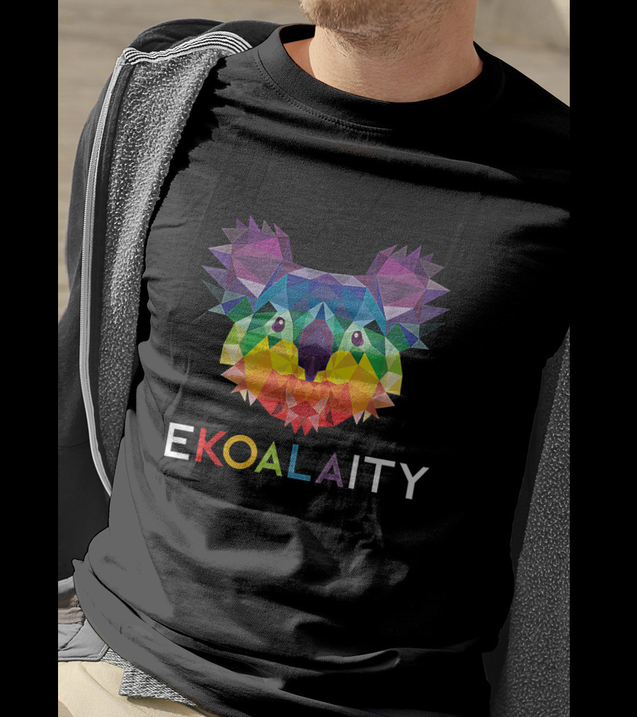 Colorful Geometric EKOALAITY Koala Face With Rainbow Pride Flag Text Elements T-Shirt
