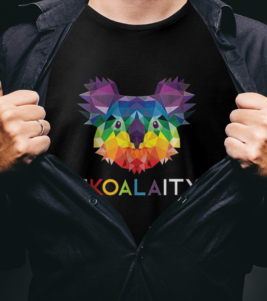 Colorful Geometric EKOALAITY Koala Face With Rainbow Pride Flag Text Elements T-Shirt