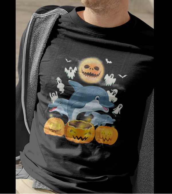 Team Dolphins Halloween Adventure Pumpkin Ghost Moon Bat Fun T-Shirt