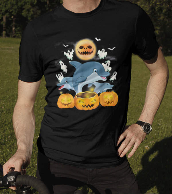 Team Dolphins Halloween Adventure Pumpkin Ghost Moon Bat Fun T-Shirt