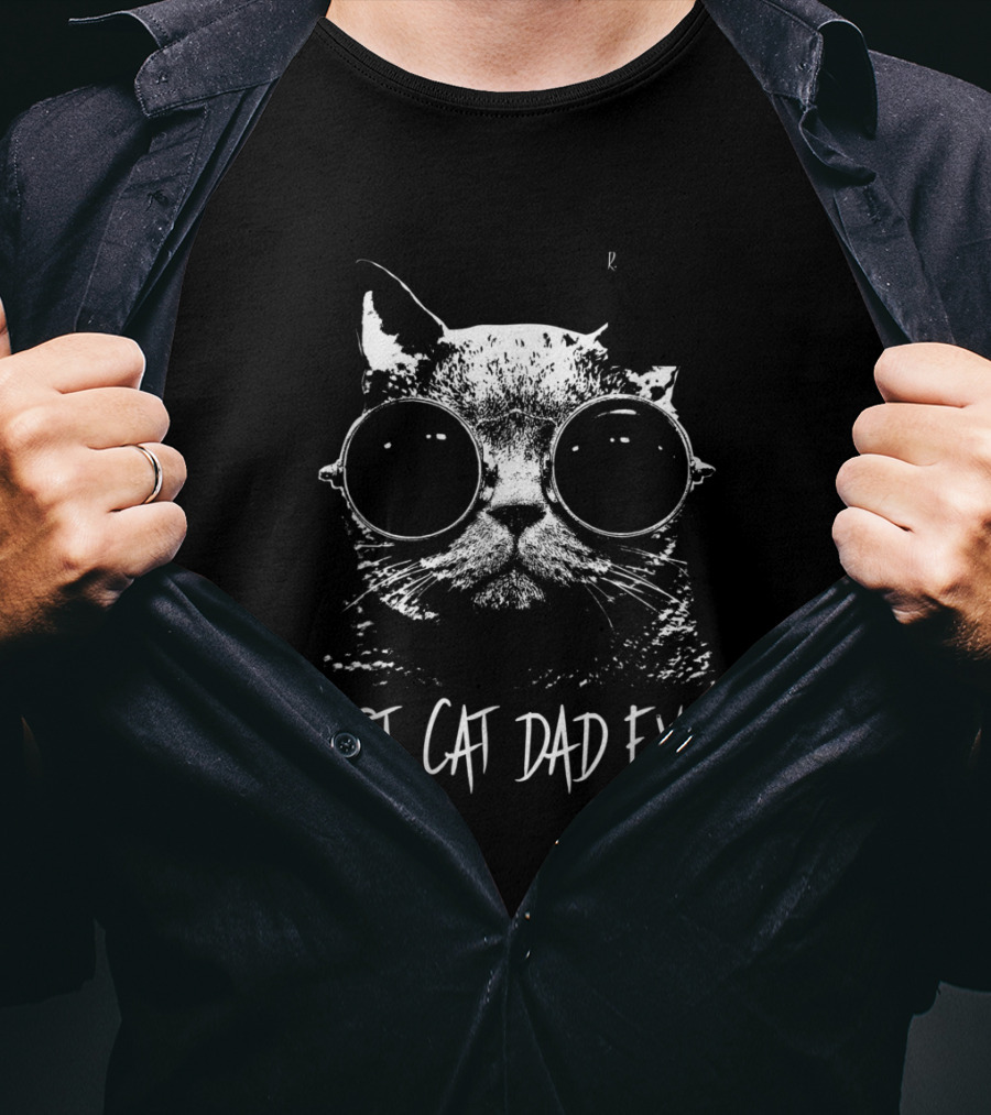 Best Cat Dad Ever Vintage Cat With Cool Glasses T-Shirt
