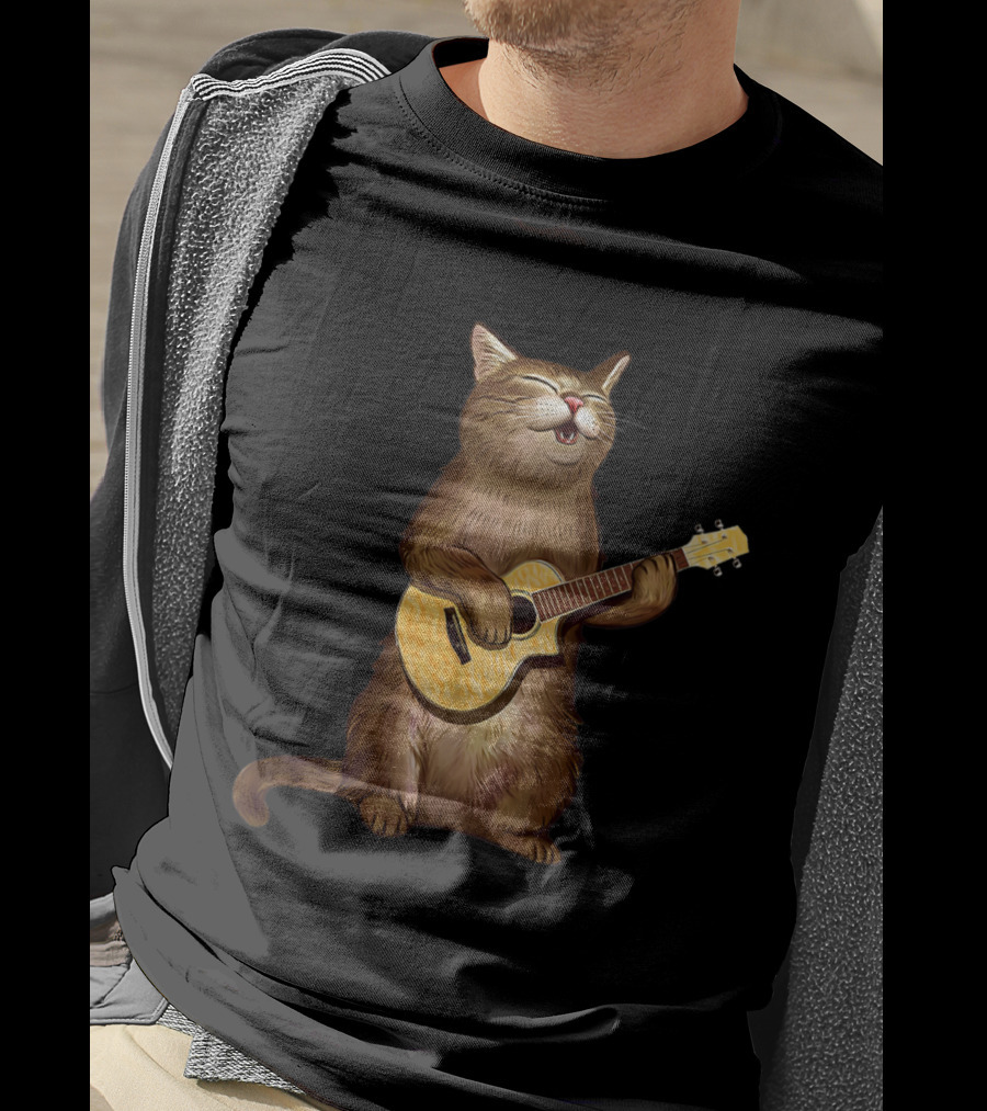 Cat Lovers Funny Cat Playing Ukulele T-Shirt