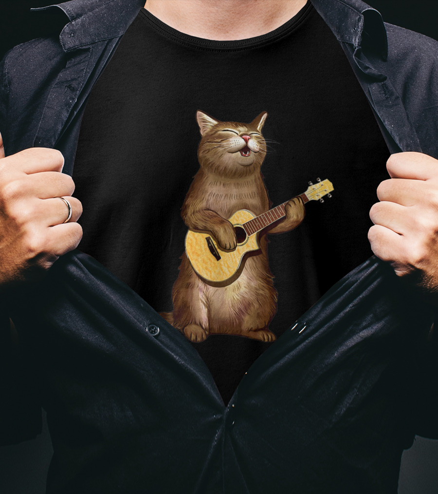 Cat Lovers Funny Cat Playing Ukulele T-Shirt
