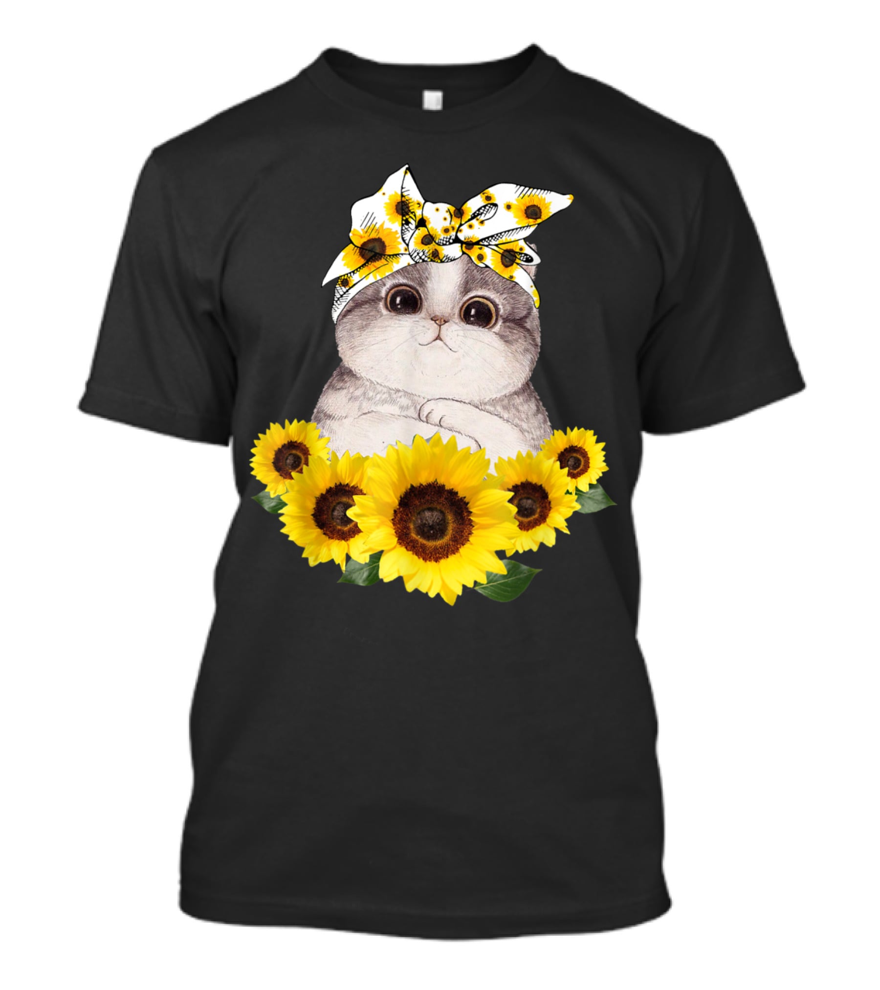 Sunflower Cat Headband Adorable Cats Lovers T-Shirt