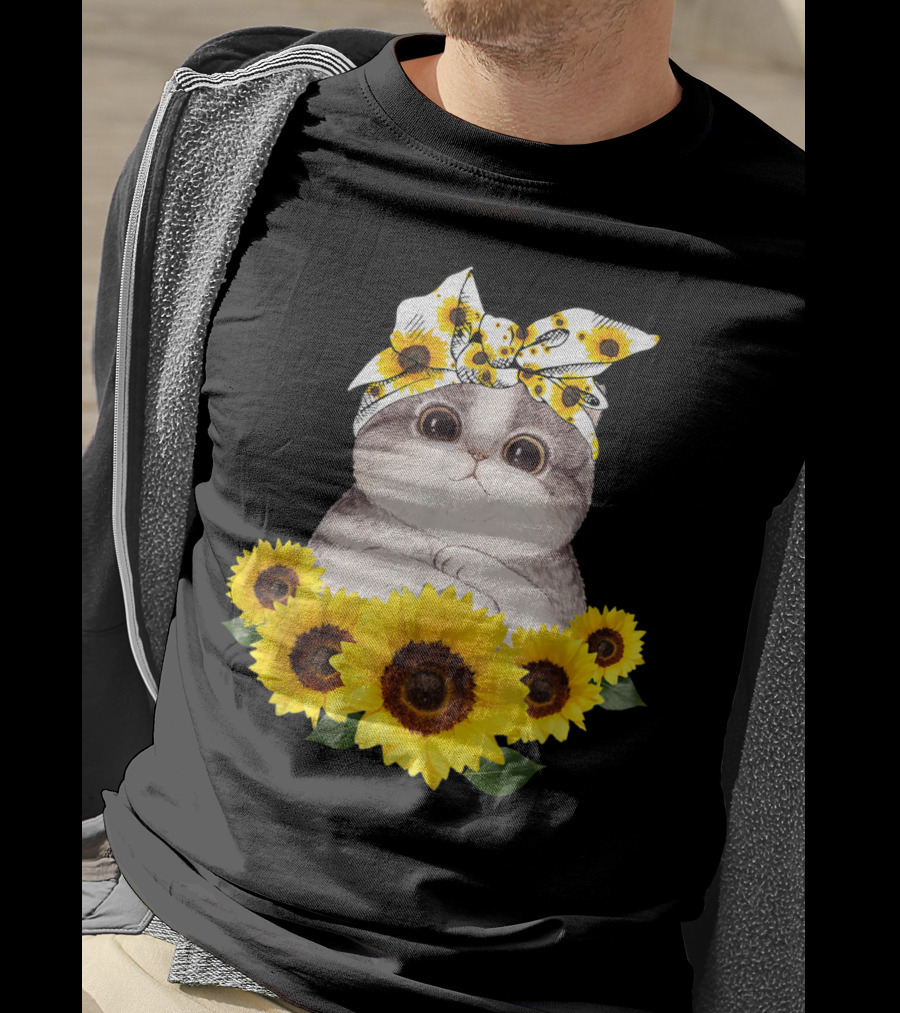 Sunflower Cat Headband Adorable Cats Lovers T-Shirt