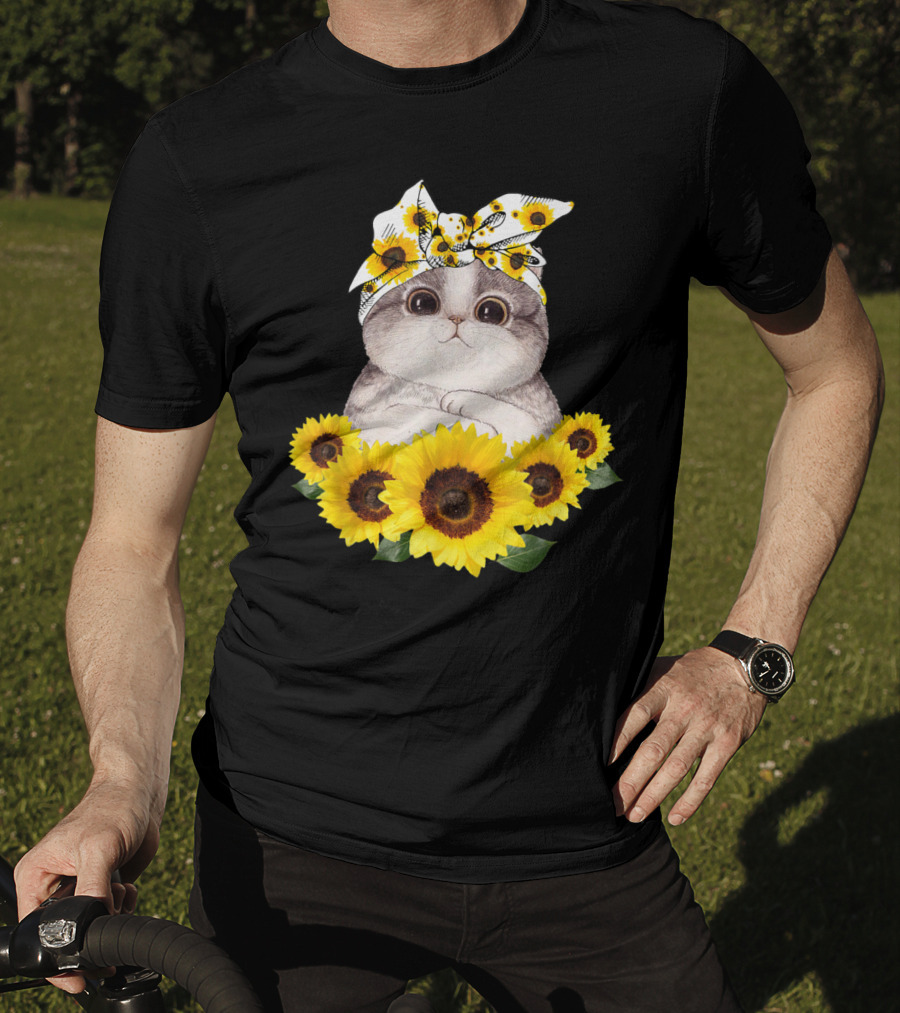 Sunflower Cat Headband Adorable Cats Lovers T-Shirt
