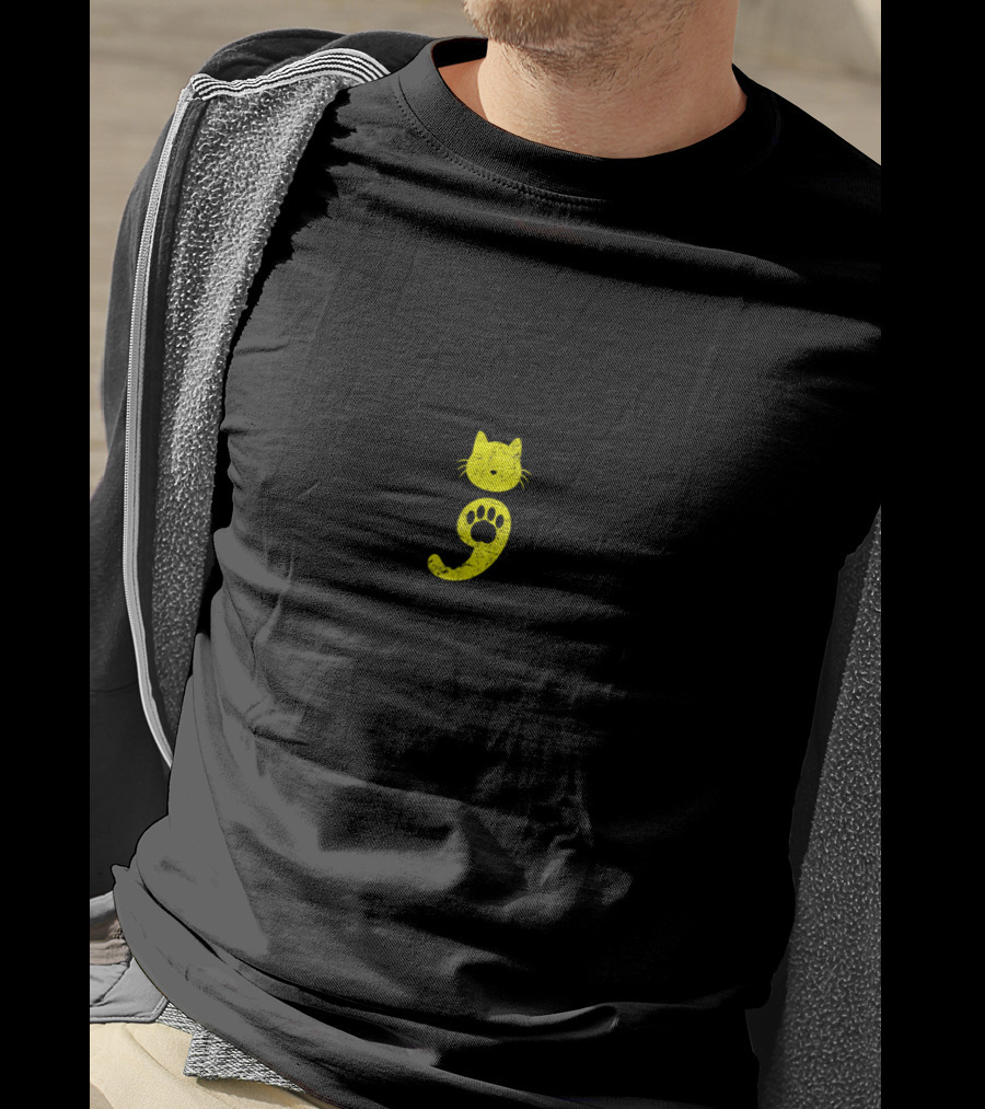 Cat Semicolon Yellow Paw Depression Awareness Cat Lover T-Shirt