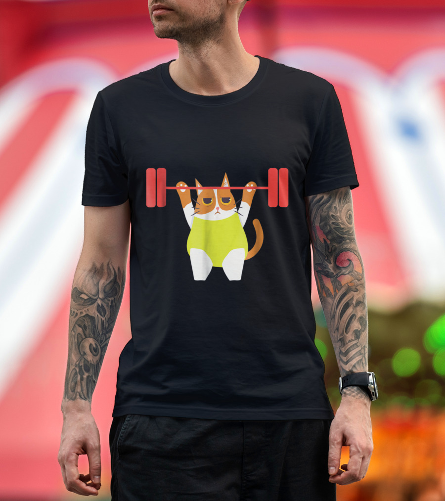 Playful Cat Weight Lifting Gym Humor for Fitness and Cat Lovers T-Shirt