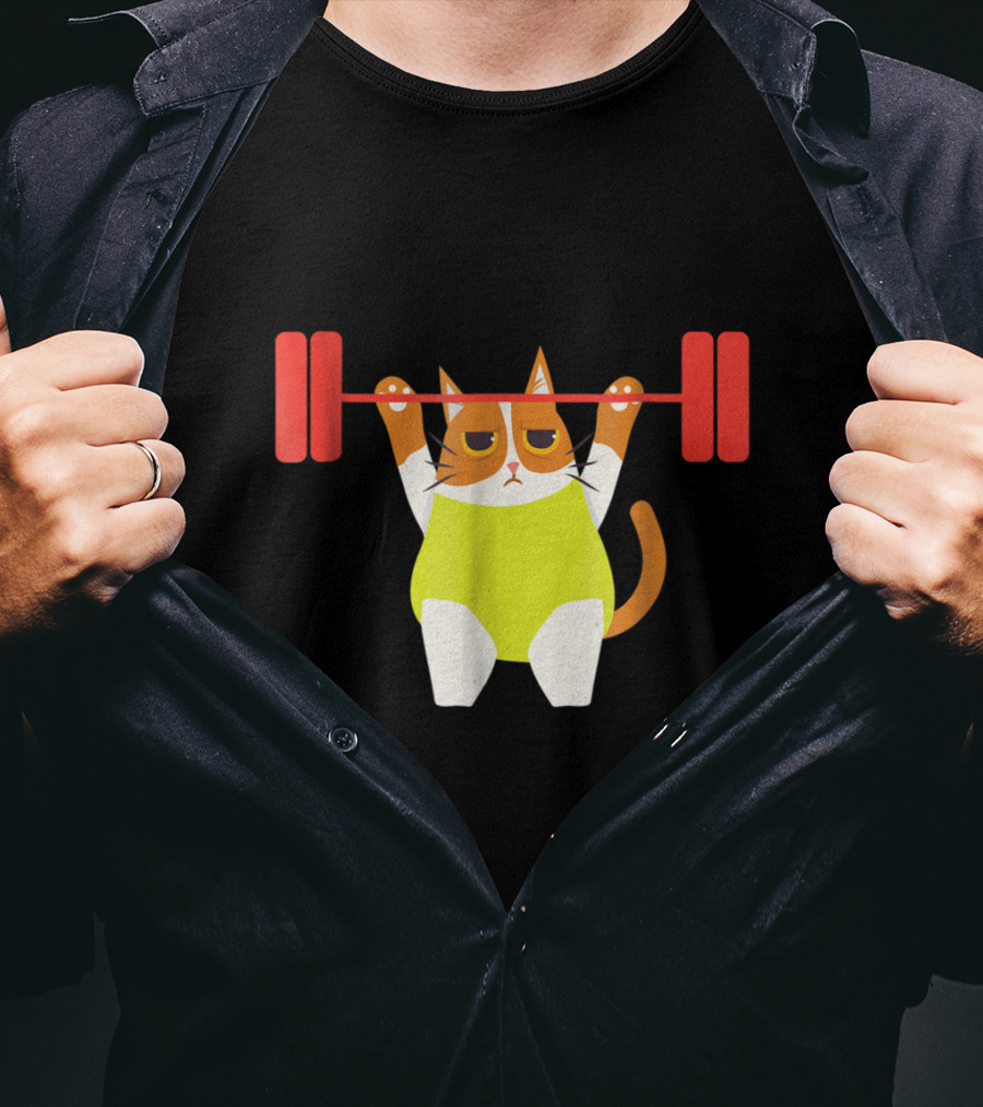 Playful Cat Weight Lifting Gym Humor For Fitness And Cat Lovers T-Shirt