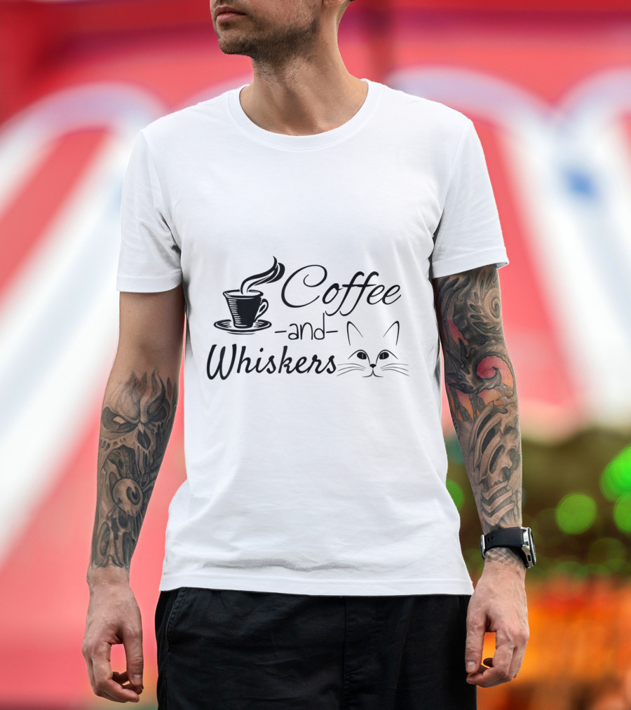 Coffee And Whiskers Cat Lovers Coffee Addict Feline Enthusiast T-Shirt