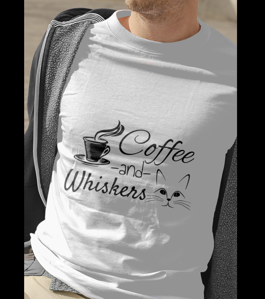 Coffee And Whiskers Cat Lovers Coffee Addict Feline Enthusiast T-Shirt