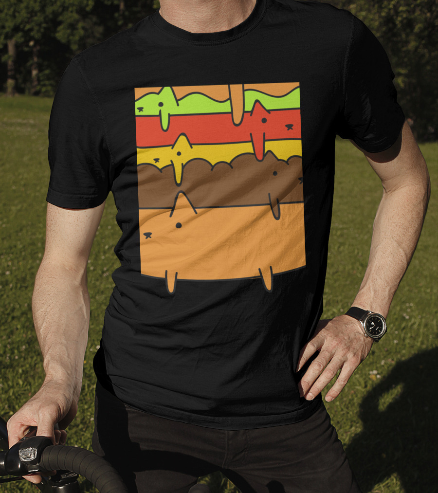 Cute Kawaii Cat Burger Layers Adorable Cheese Hamburger T-Shirt