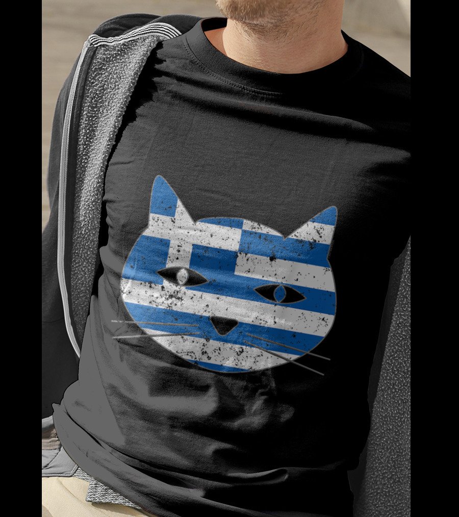 Greek Flag Cat Head Design For Cat Lovers T-Shirt