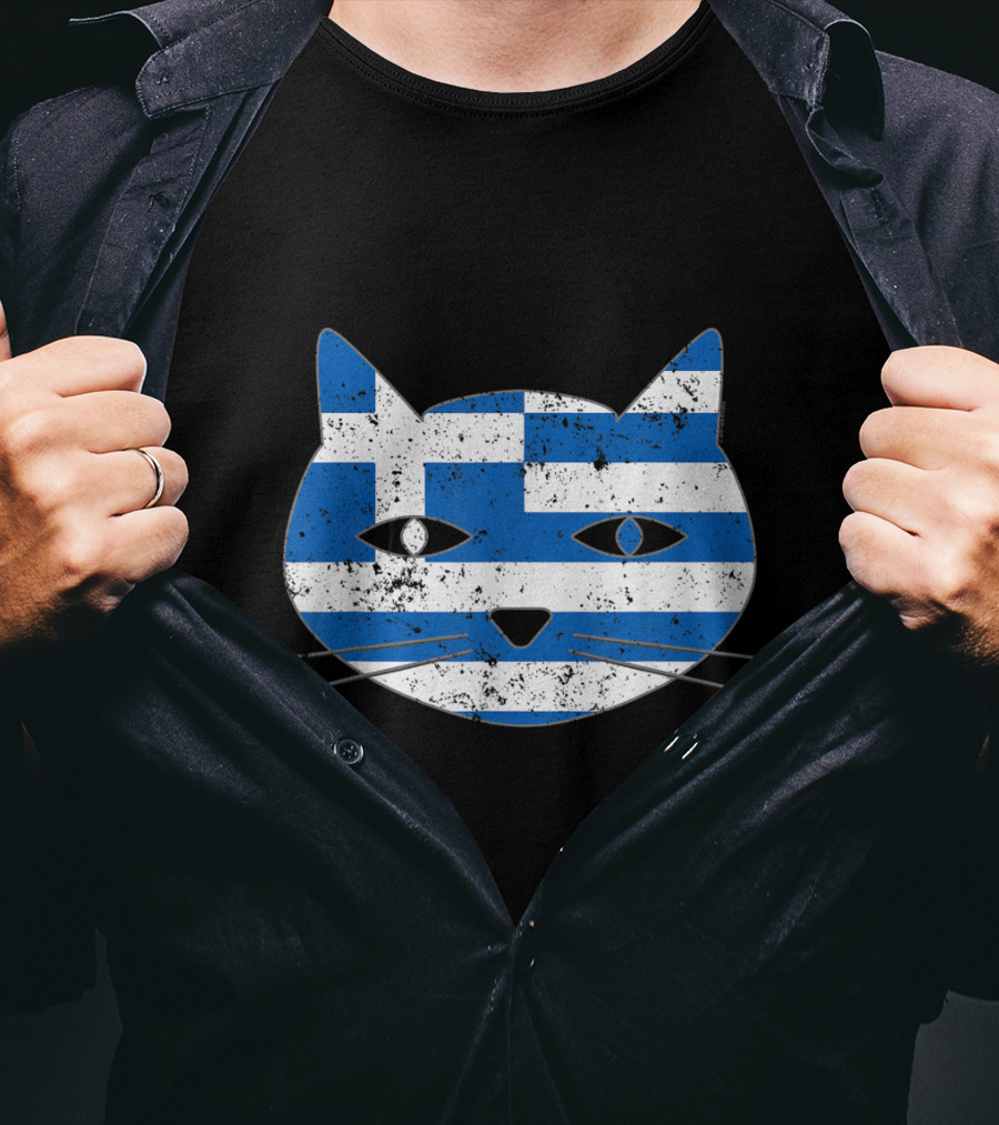 Greek Flag Cat Head Design For Cat Lovers T-Shirt