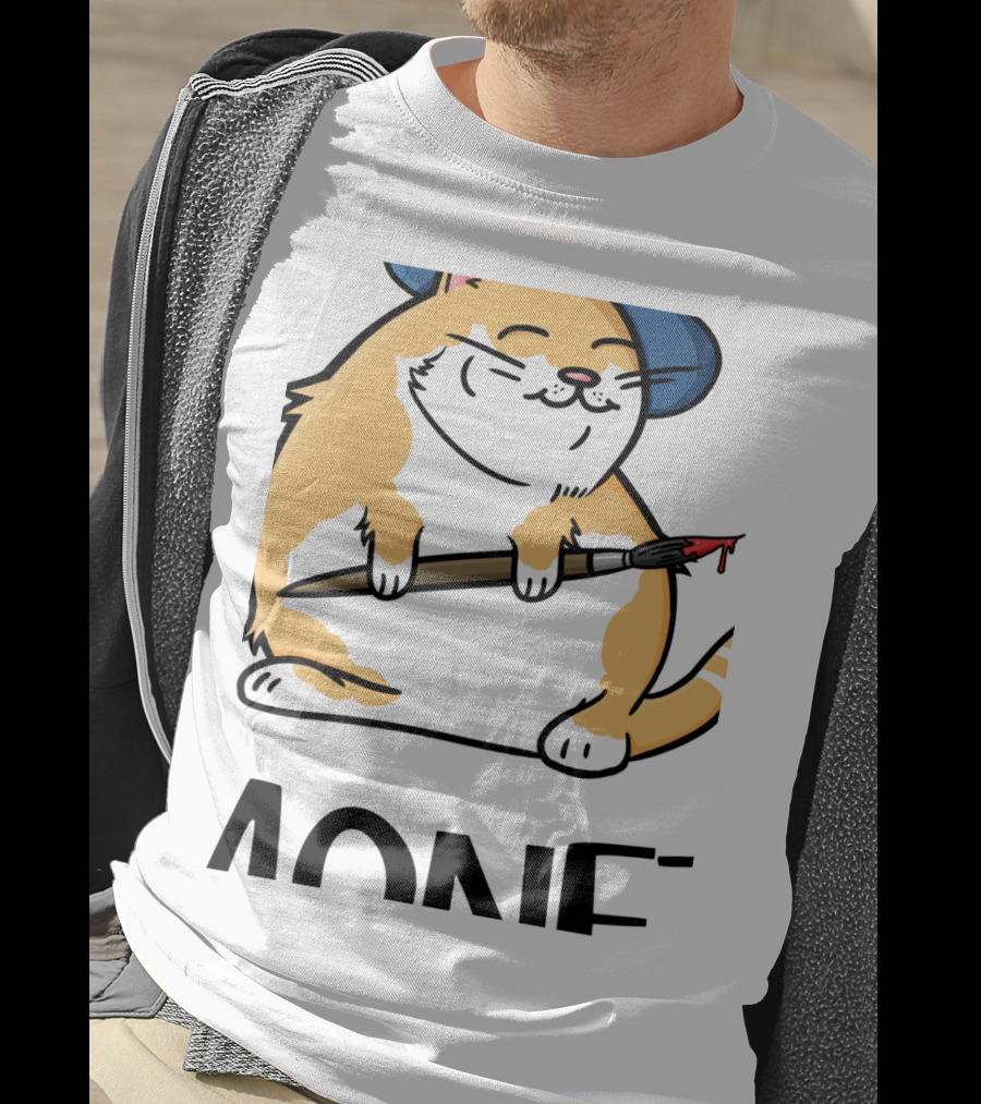 Funny Cat French Artist As Feline Claude Monet Parody With Paintbrush And Beret T-Shirt