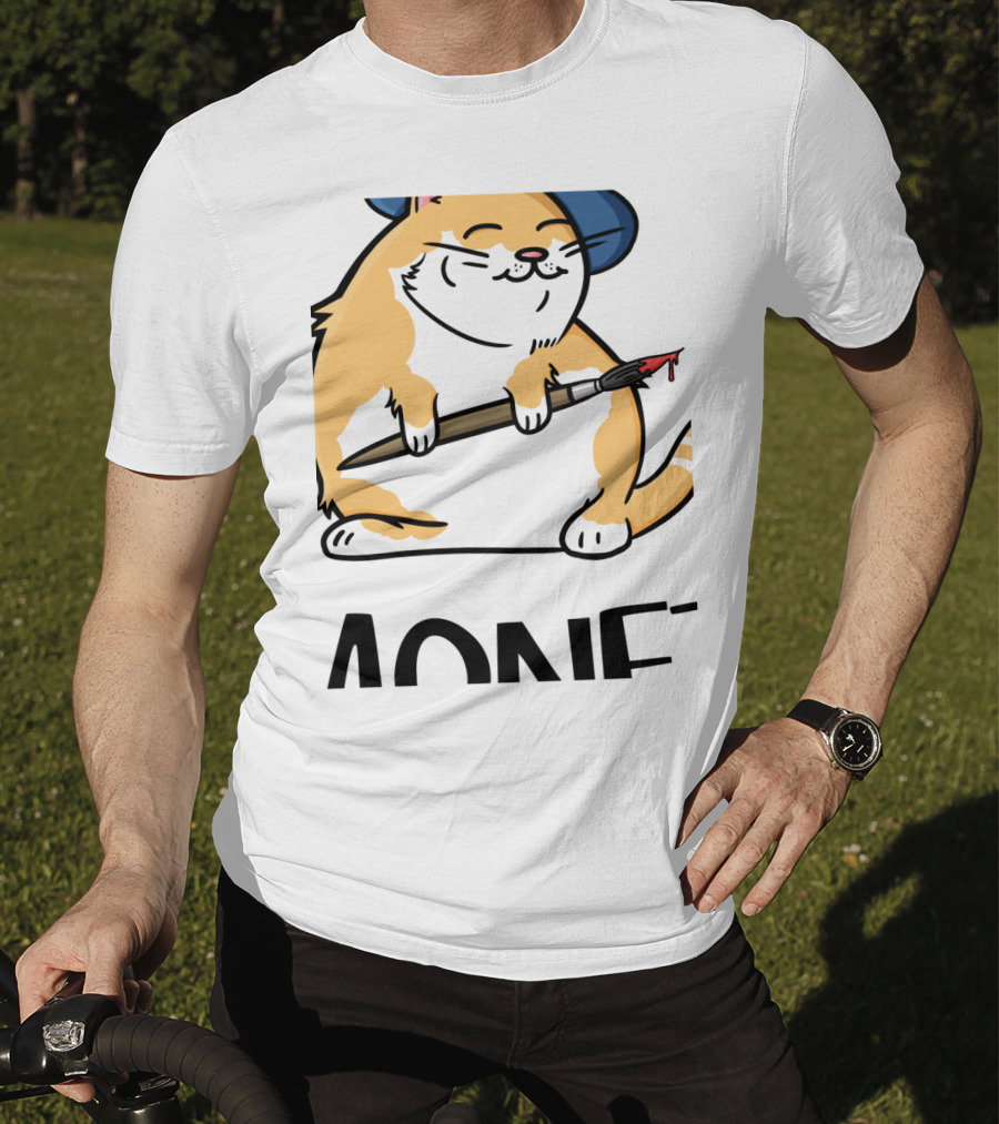 Funny Cat French Artist As Feline Claude Monet Parody With Paintbrush And Beret T-Shirt
