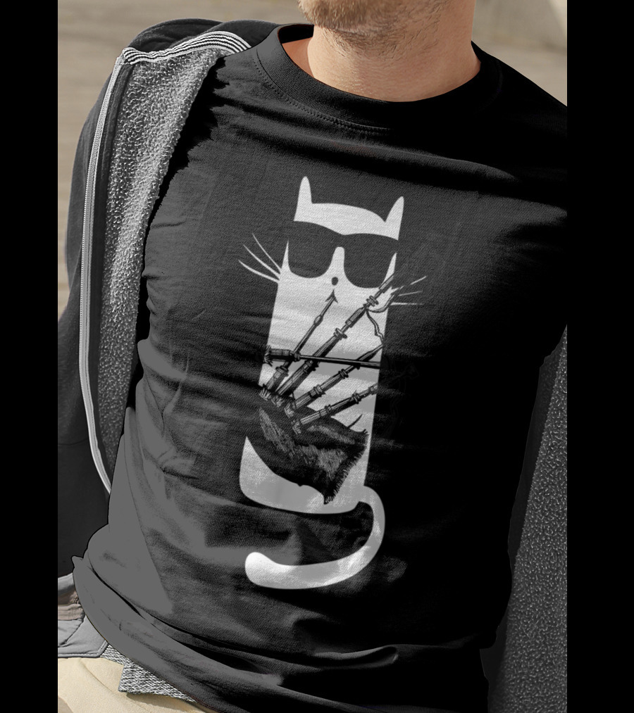 Cat In Sunglasses Playing Bagpipes T-Shirt
